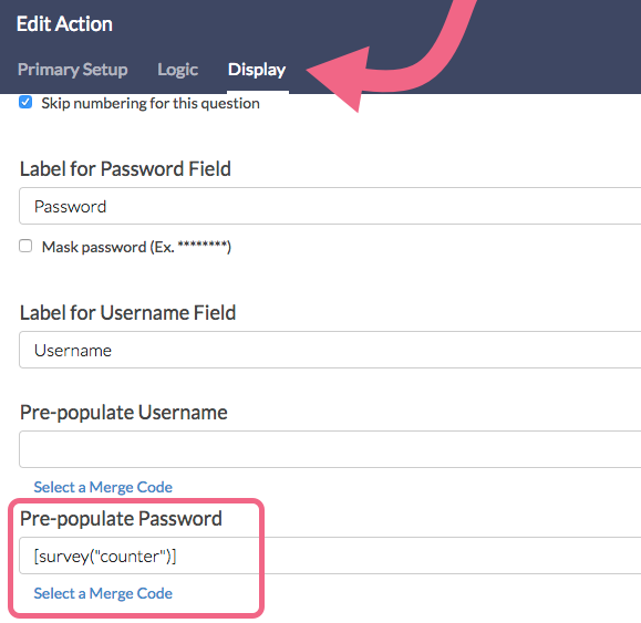 Populate Password With Survey Counter