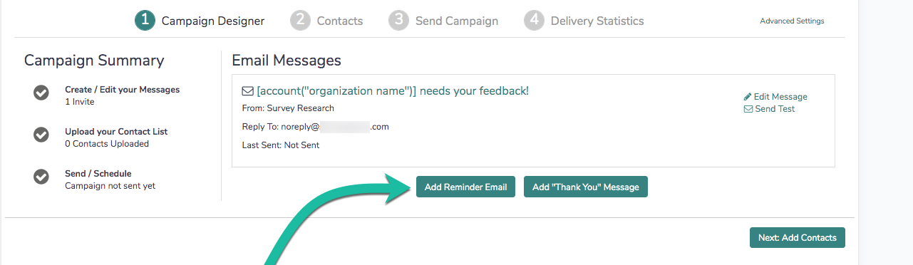 Alchemer Platform campaign designer step of your email campaign screenshot