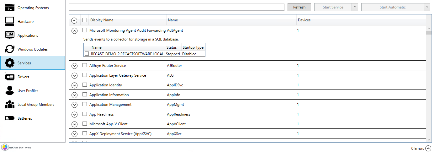System Information Services Tab